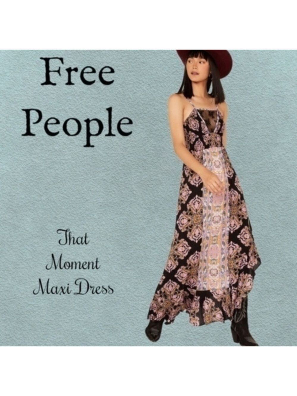 FREE PEOPLE NWT That Moment Smocked Bodice Front Lace Panel Maxi Slip Dress-Md
